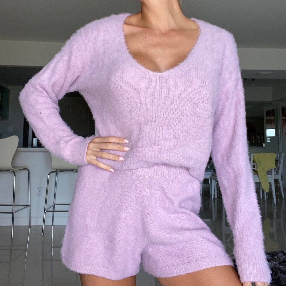 Lavender Fuzzy Warm Lounge Set Size Small